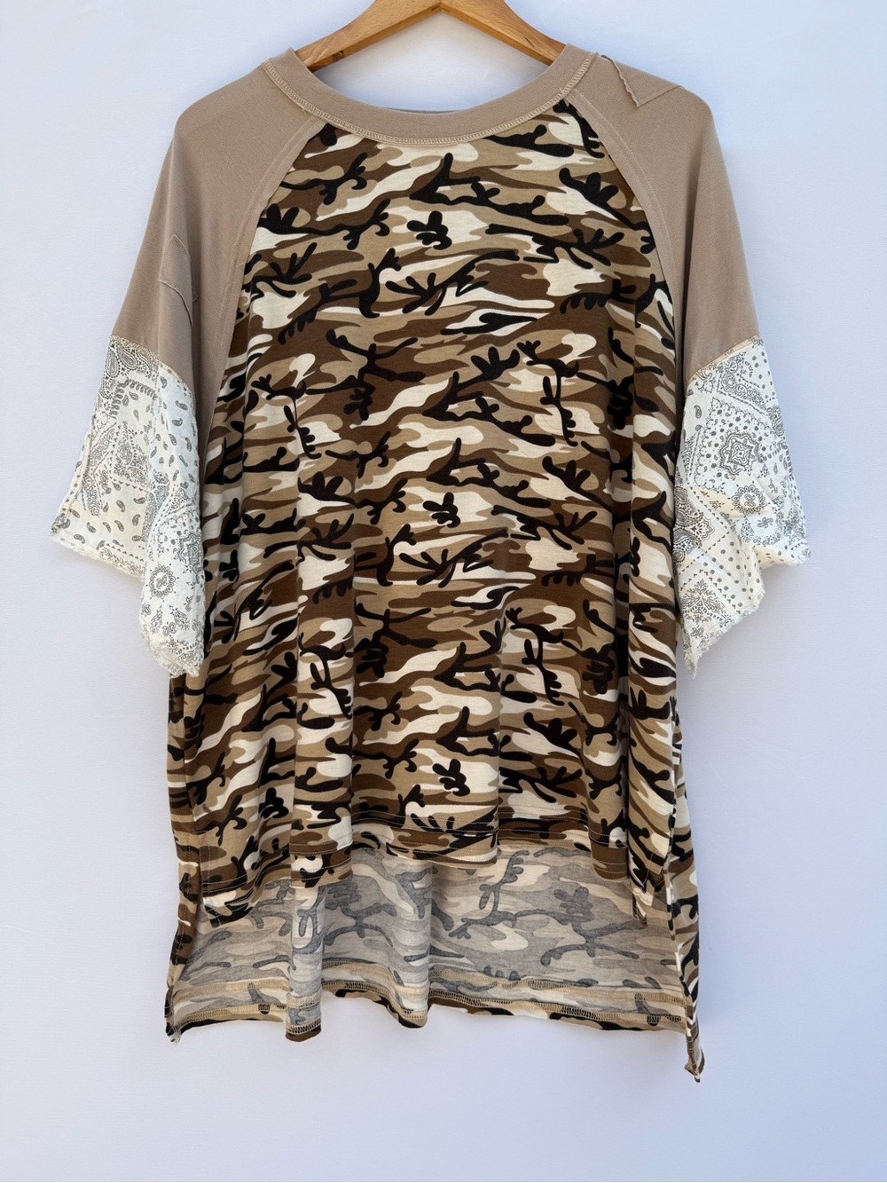 Camouflage Patterned Women's Top, 3/4 Sleeve Top, Camo Top, Large